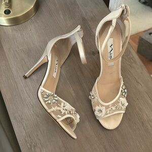 Nina Embellished Satin Ivory Heels